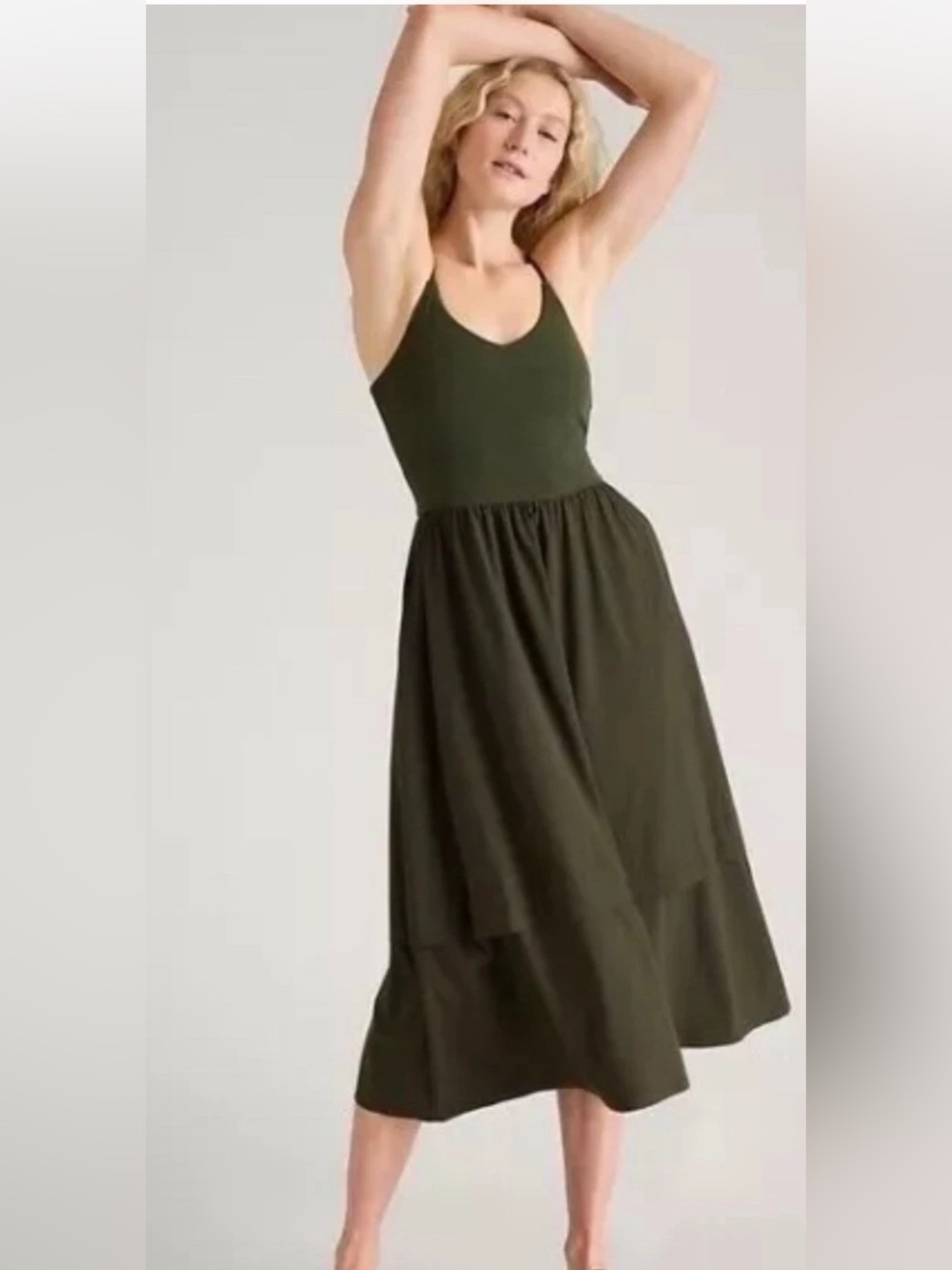 Olive green Athleta Elevation V neck hybrid dress Fall Color Trending L